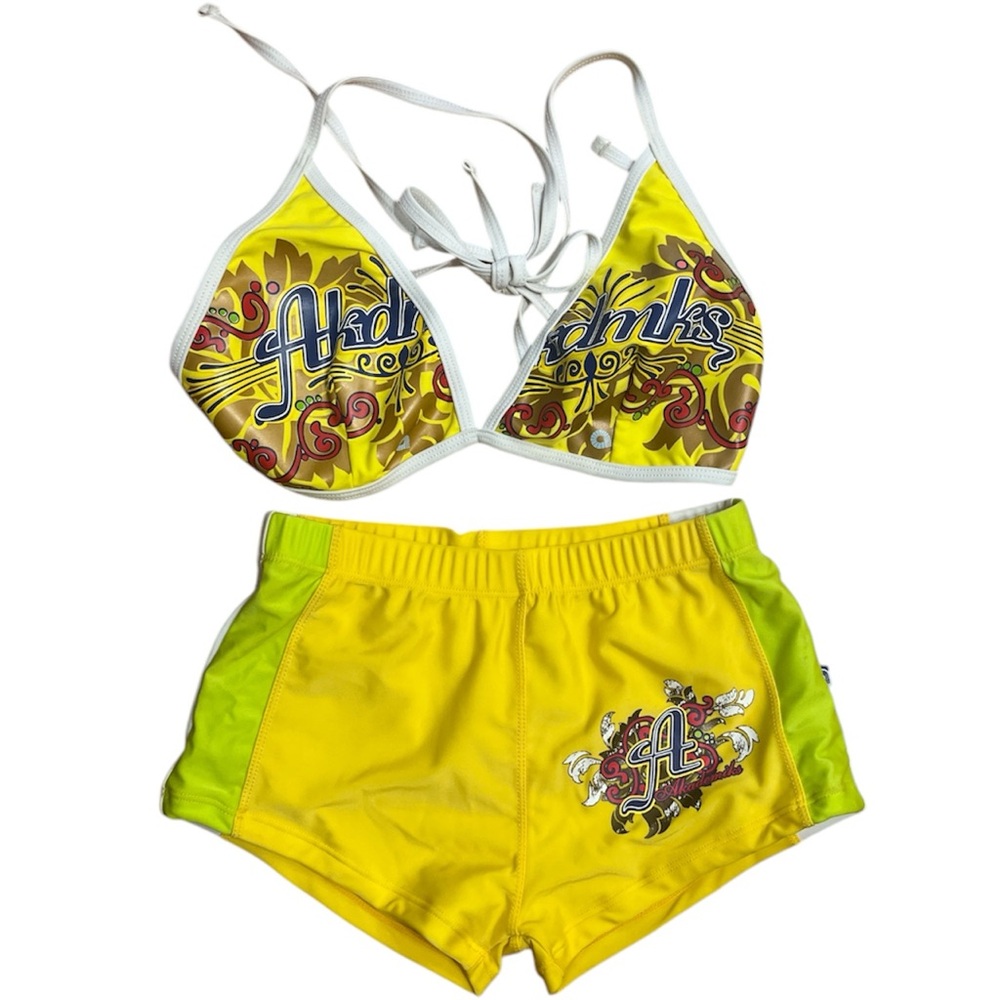 SOLD Yellow akademiks Y2K Bikini halter top shorts set